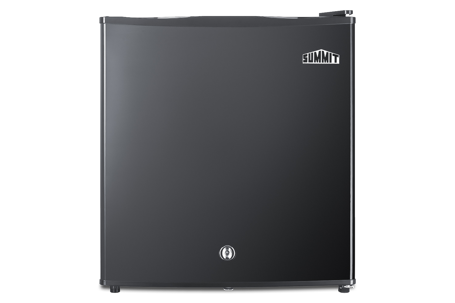 Compact minibar with reversible door, front lock, and black exterior